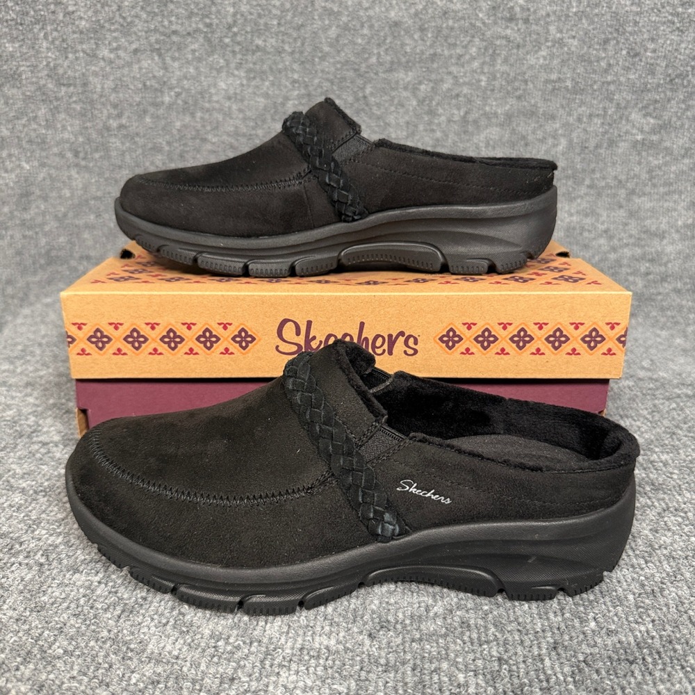 Skechers Sz 8 Clogs Black Suede Easy Going Water Repellent Darling Thing Slip On